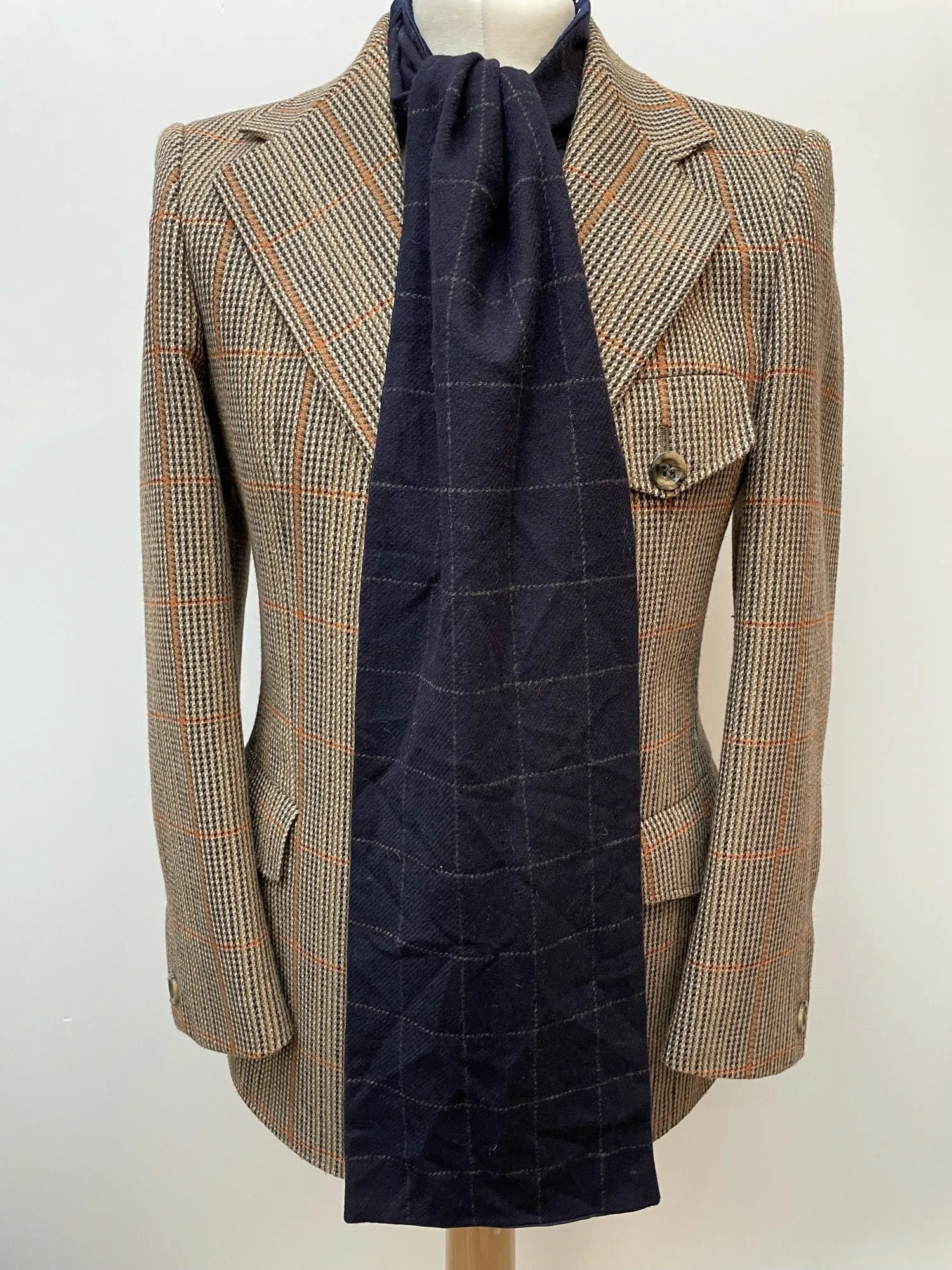 1960s Reversible Polka Dot Checked Scarf - One Size