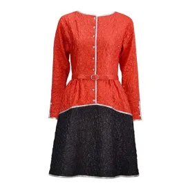 1970s Geoffrey Beene Red & Black Metallic Dress