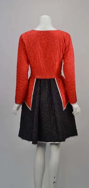 1970s Geoffrey Beene Red & Black Metallic Dress