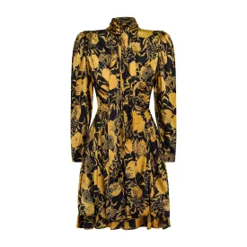 1988 Ungaro Documented Silk Gold and Black Floral Dress