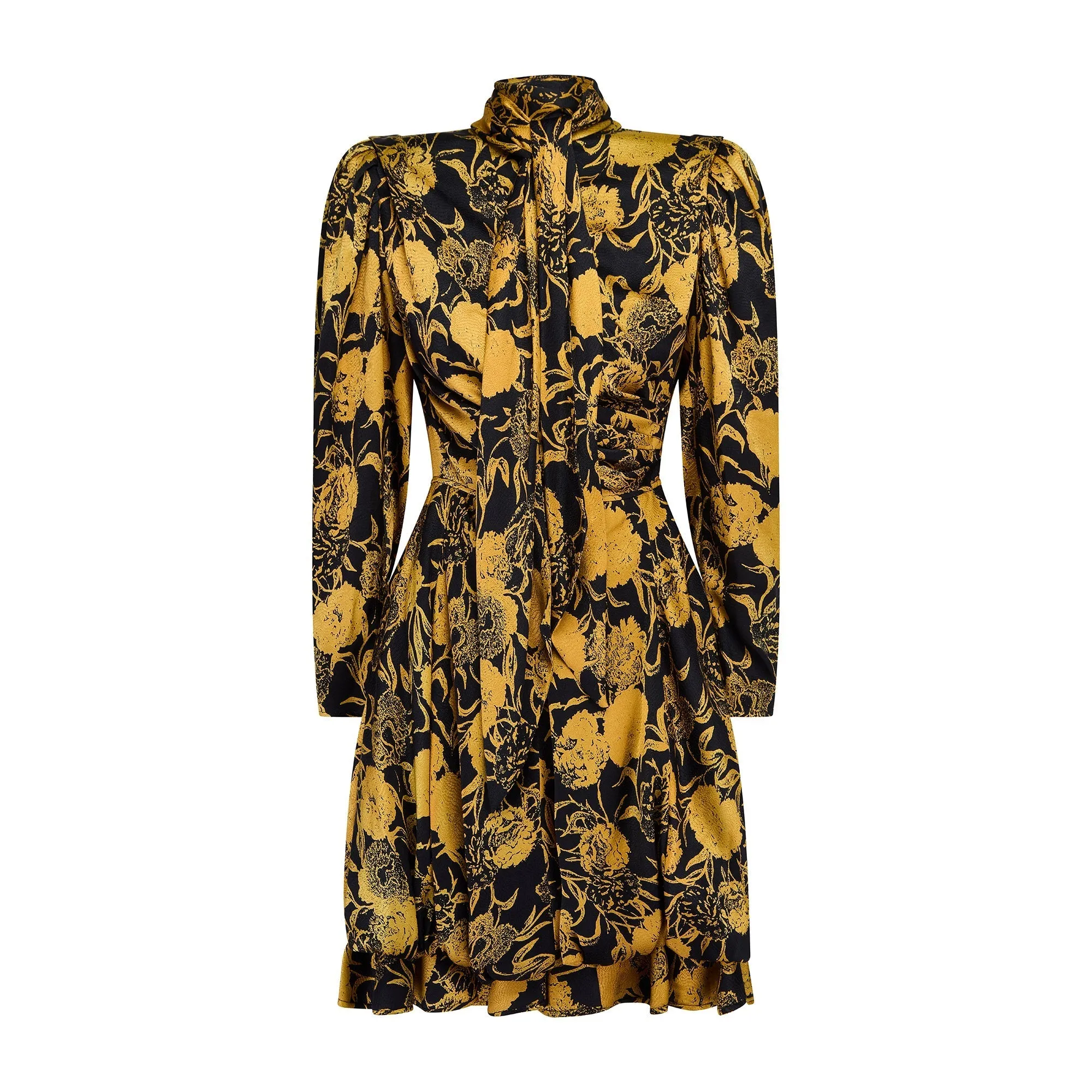 1988 Ungaro Documented Silk Gold and Black Floral Dress