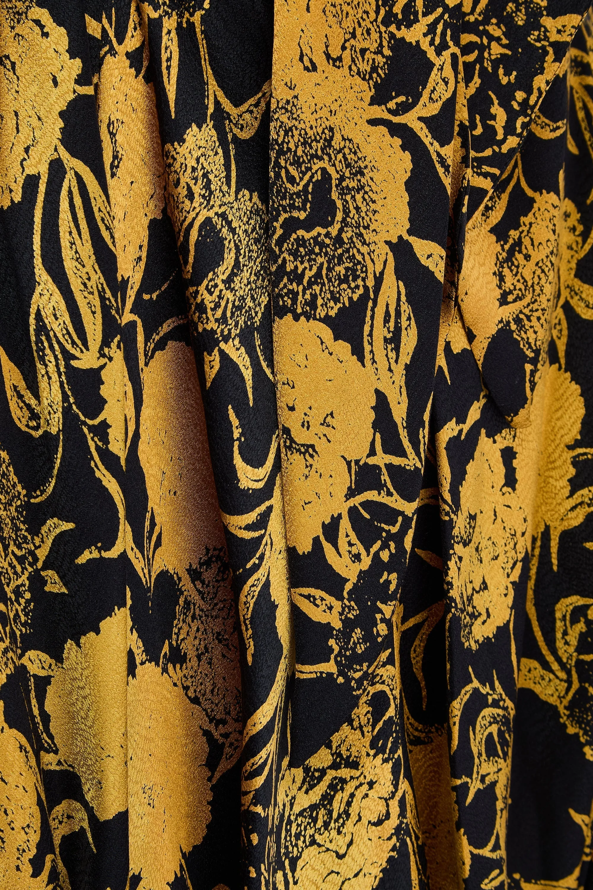 1988 Ungaro Documented Silk Gold and Black Floral Dress