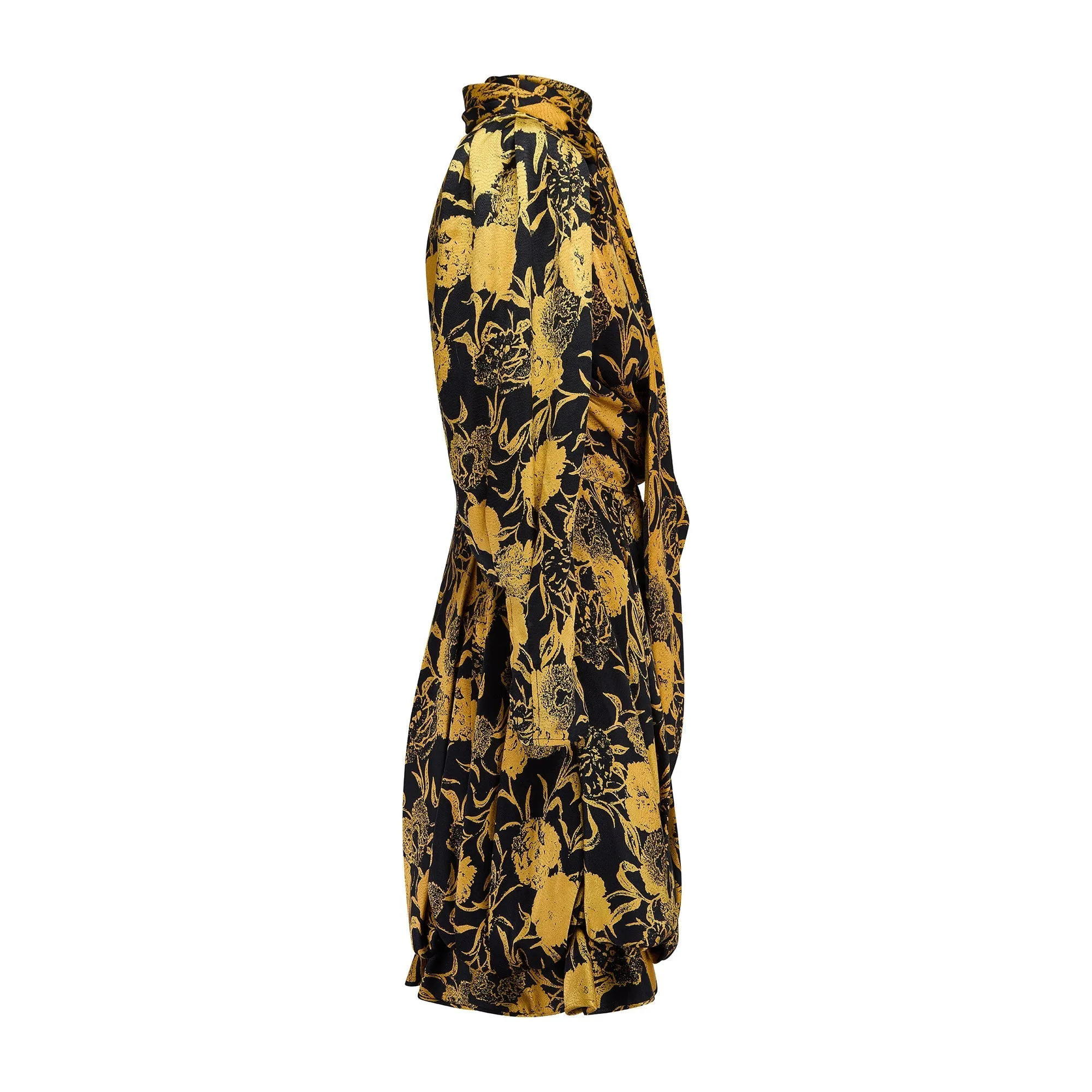 1988 Ungaro Documented Silk Gold and Black Floral Dress