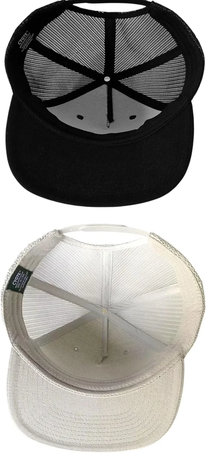 2 Pack XL Plus Size American Flag Trucker Hat Men's USA Patriotic Ball Cap,5 Panels, Flat BrimSnapback, Mesh-Back
