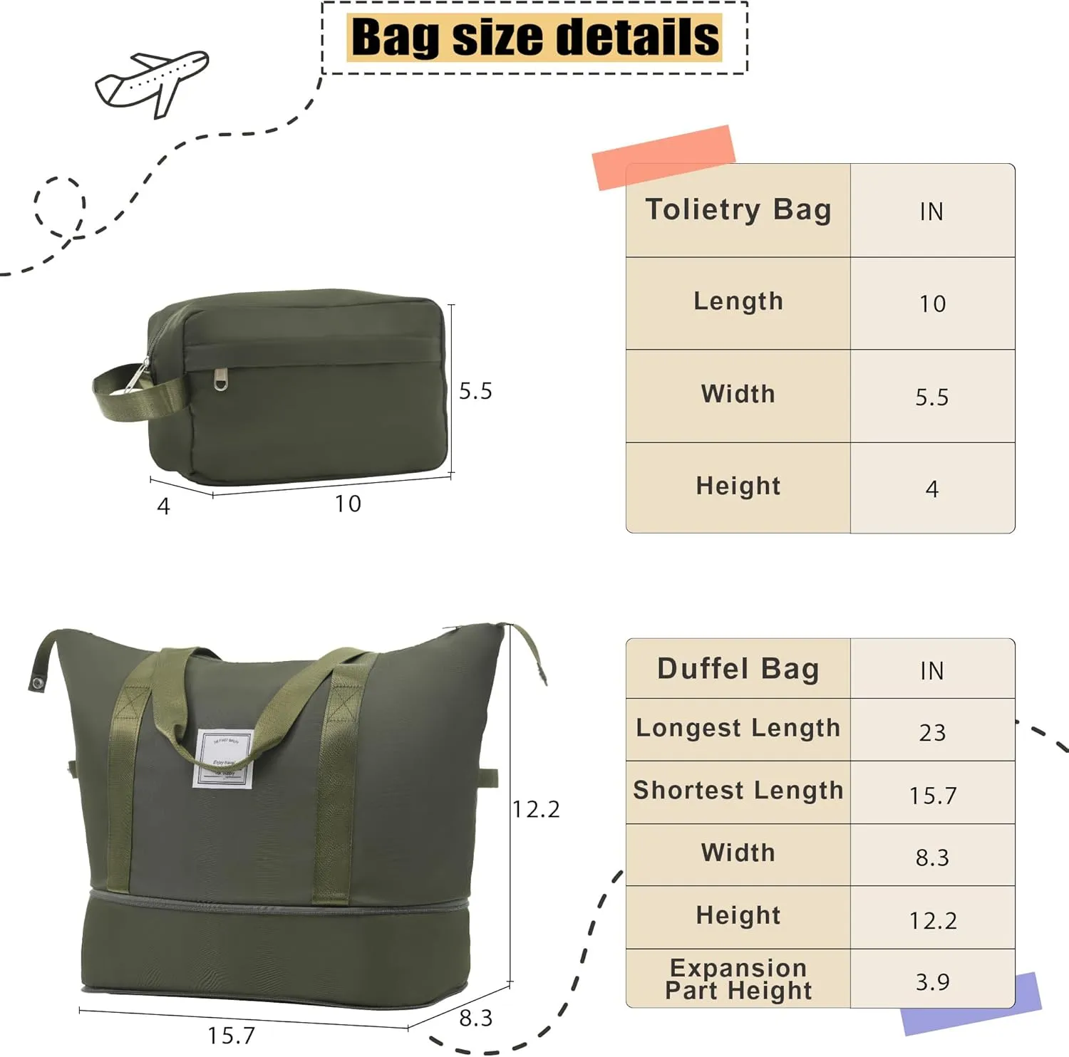 5 Piece Luggage Sets, Carry On Luggage Set with Travel Bag & Toiletry Bag, Expandable Softcase Suitcase with External Pockets TSA Lock, Checked Suitcase 20/24/28in for Women Man, Army Green