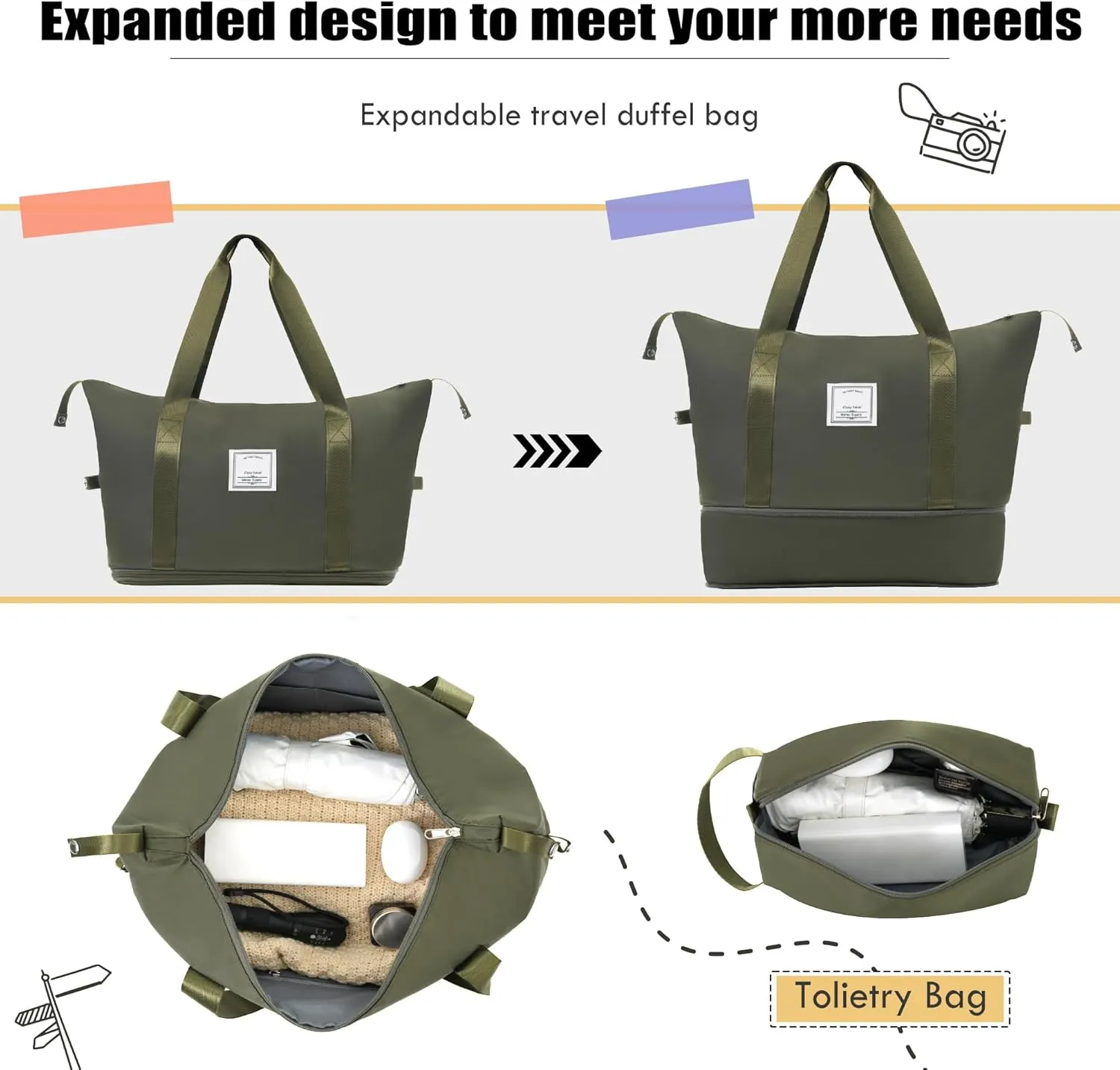 5 Piece Luggage Sets, Carry On Luggage Set with Travel Bag & Toiletry Bag, Expandable Softcase Suitcase with External Pockets TSA Lock, Checked Suitcase 20/24/28in for Women Man, Army Green
