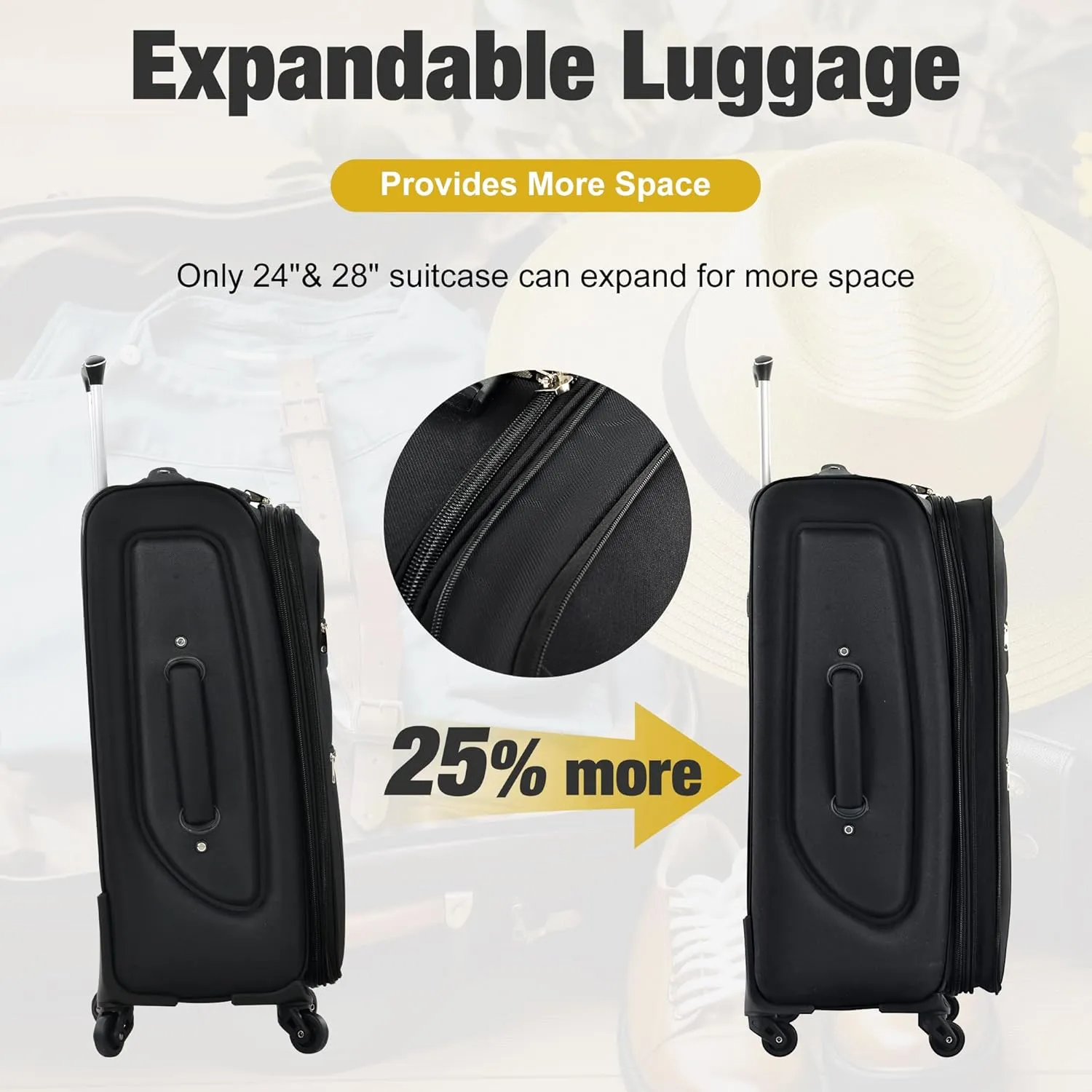 5 Piece Luggage Sets, Carry On Luggage Set with Travel Bag & Toiletry Bag, Expandable Softcase Suitcase with External Pockets TSA Lock, Checked Suitcase 20/24/28in for Women Man, Black