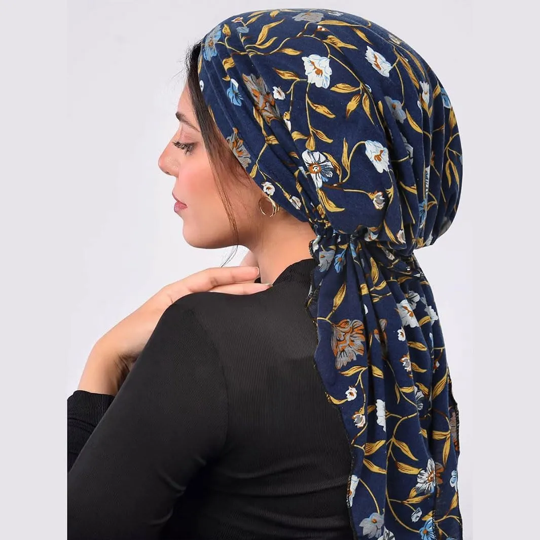 6Pack Chemo Headwear Pre Tied Head Scarf Headwraps Lightweight Turban Beanie Cap for Women
