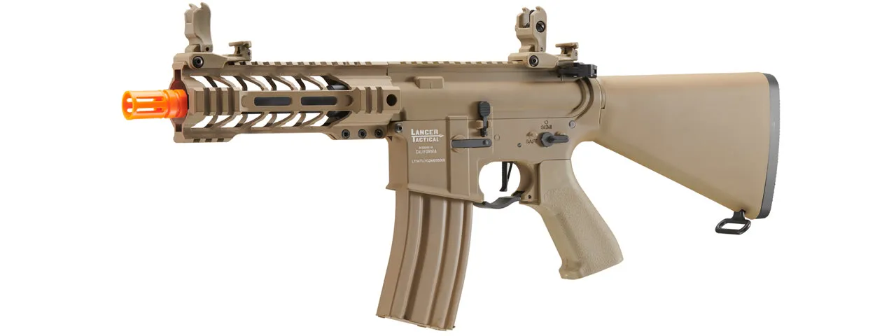 Airsoft Gun Lancer Tactical Proline 7" M-LOK Battle Hawk Airsoft AEG w/ Stubby Stock (Color: Tan)