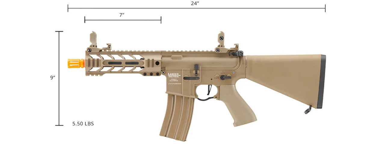 Airsoft Gun Lancer Tactical Proline 7" M-LOK Battle Hawk Airsoft AEG w/ Stubby Stock (Color: Tan)