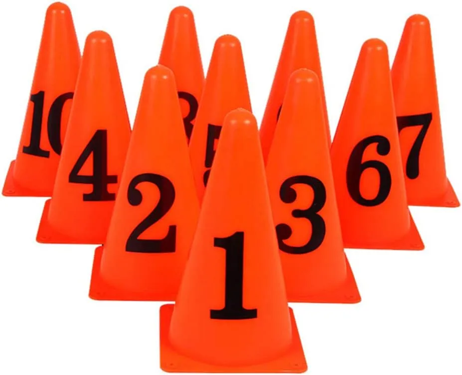 BESPORTBLE 10 Pcs Football Training Cones Plastic Traffic Cones Sport Training Agility Marker Cone with Numbers for Soccer Skating Basketball Indoor Outdoor Game Orange
