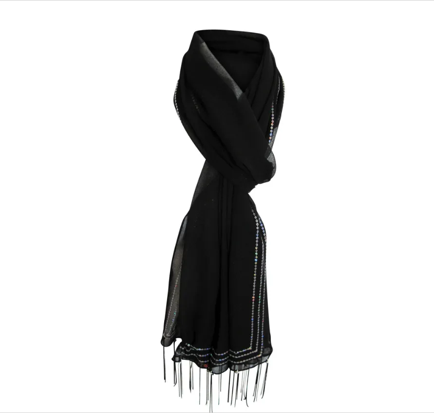 Black & Silver Sheer Sequin Long Scarf Evening Fashion Stole Wrap Shawl JK353