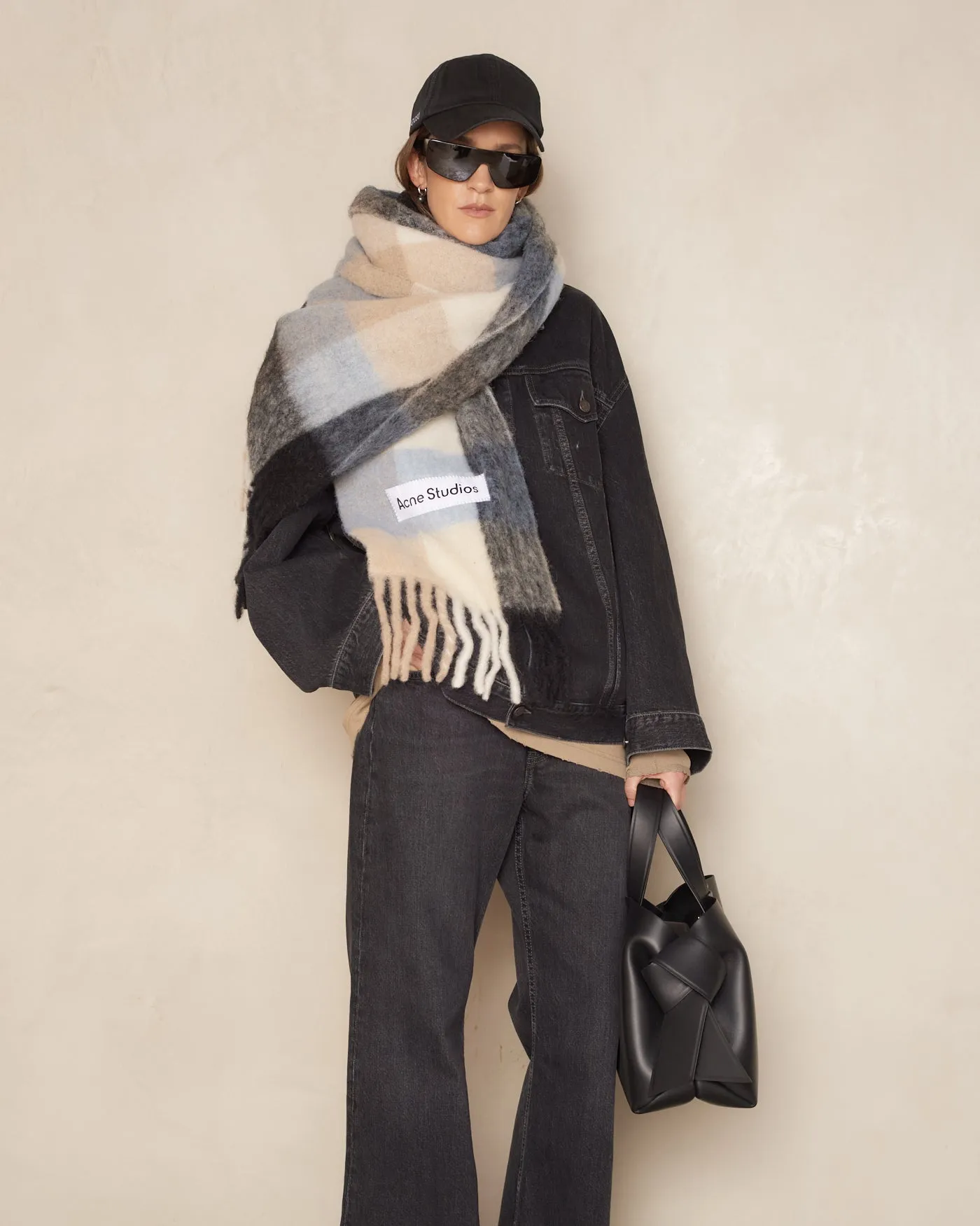 Blue Mohair Checked Scarf