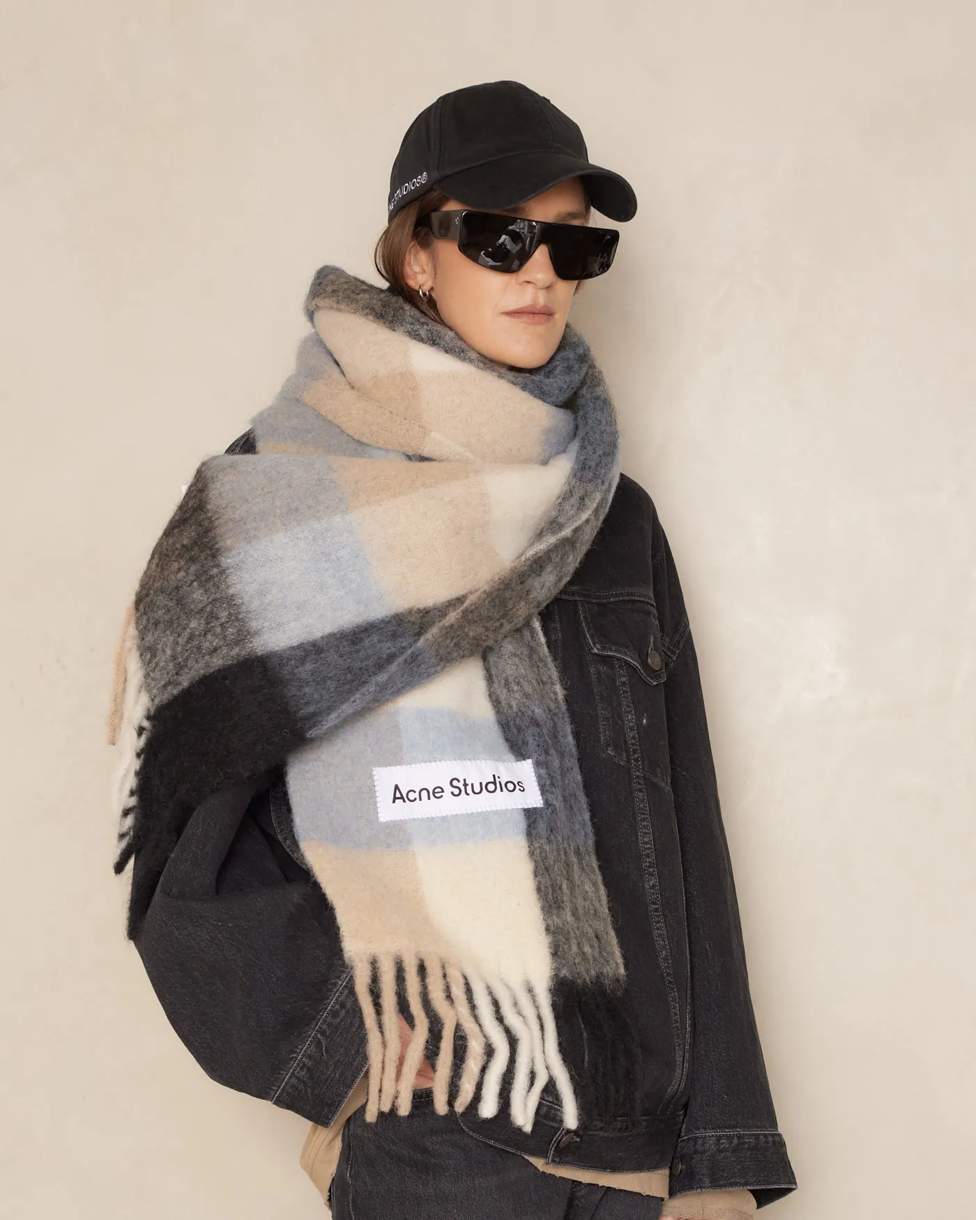 Blue Mohair Checked Scarf