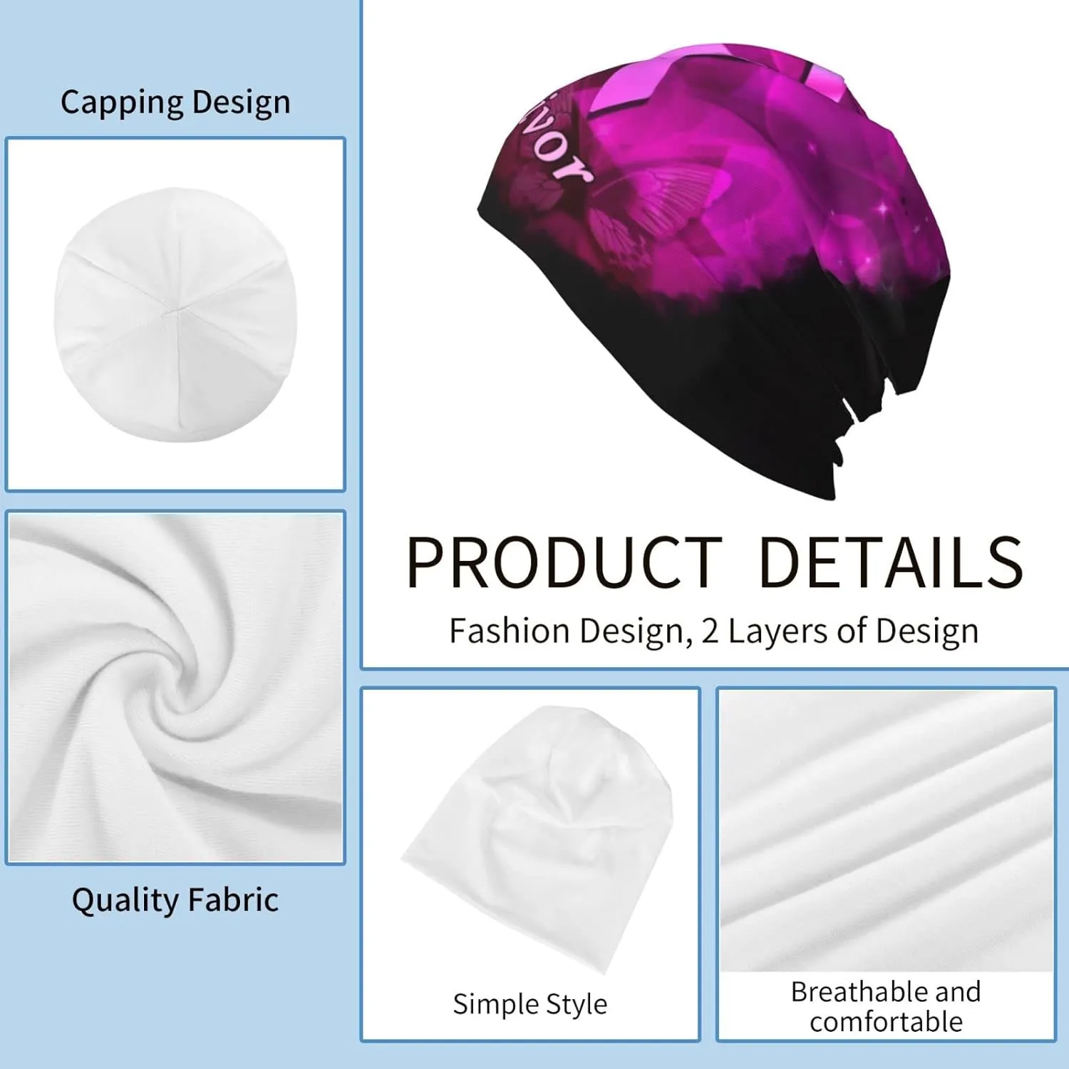 Butterfly Pattern Beanie Chemo Hat Cancer Headwear Knitted Hats Baggy Slouchy Scarf Cap for Adults Women Men