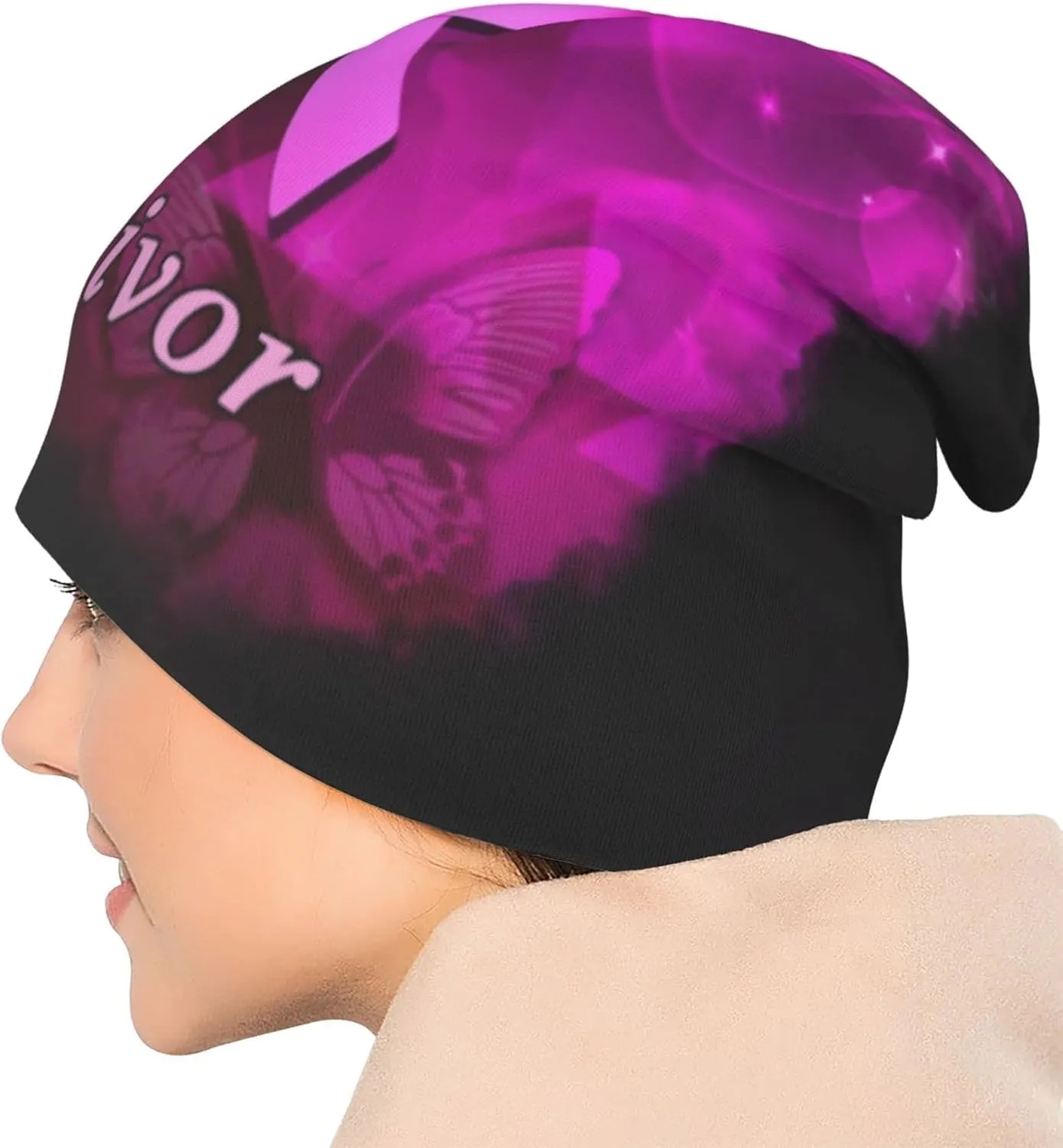 Butterfly Pattern Beanie Chemo Hat Cancer Headwear Knitted Hats Baggy Slouchy Scarf Cap for Adults Women Men