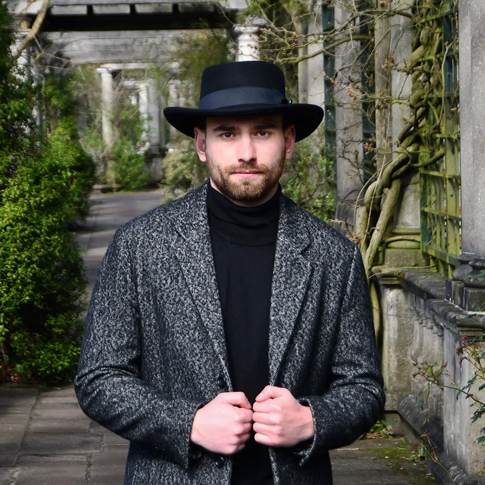 Crushable Wool Felt Gambler Hat - Black