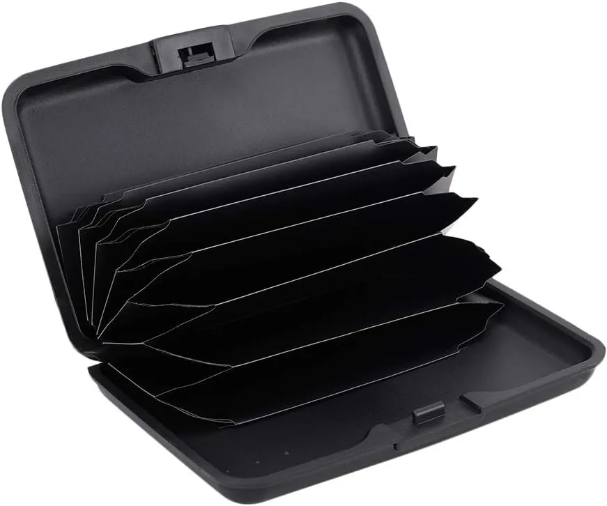 ELFISH RFID Blocking Credit Card Protector Aluminum ID Case Hard Shell Business Card Holders Metal Wallet for Men or Women (Black)
