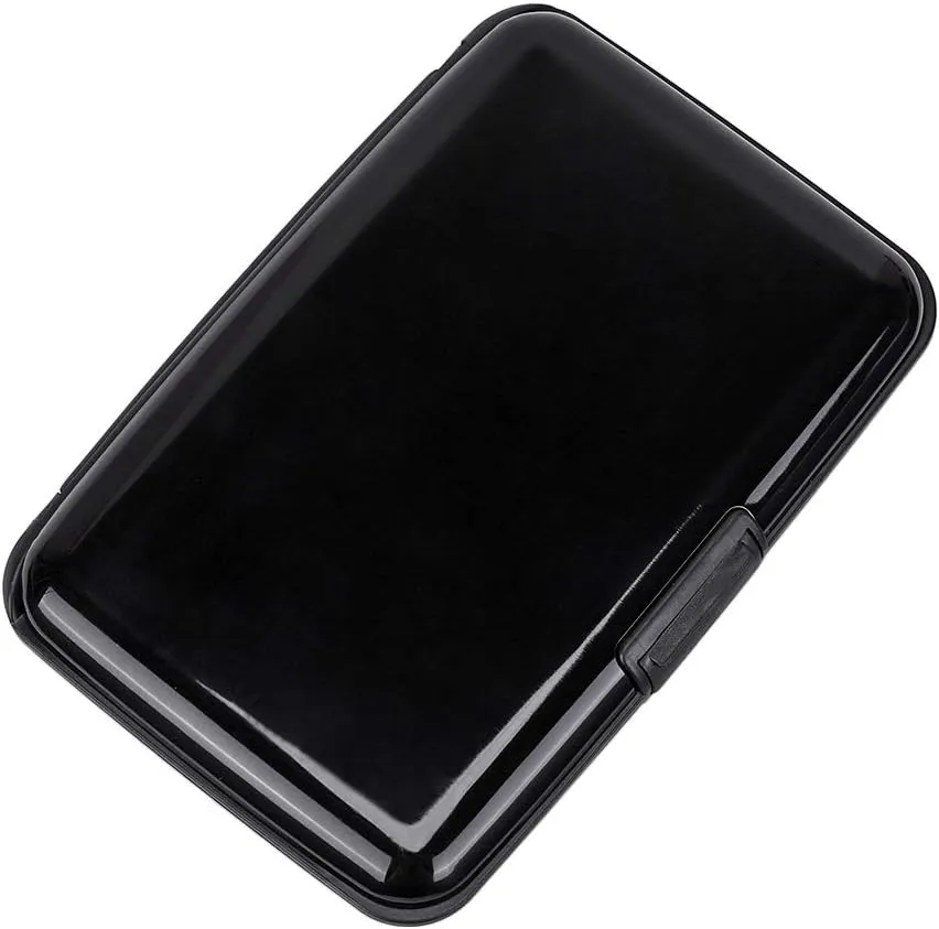 ELFISH RFID Blocking Credit Card Protector Aluminum ID Case Hard Shell Business Card Holders Metal Wallet for Men or Women (Black)