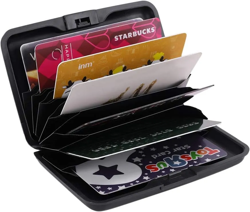 ELFISH RFID Blocking Credit Card Protector Aluminum ID Case Hard Shell Business Card Holders Metal Wallet for Men or Women (Black)