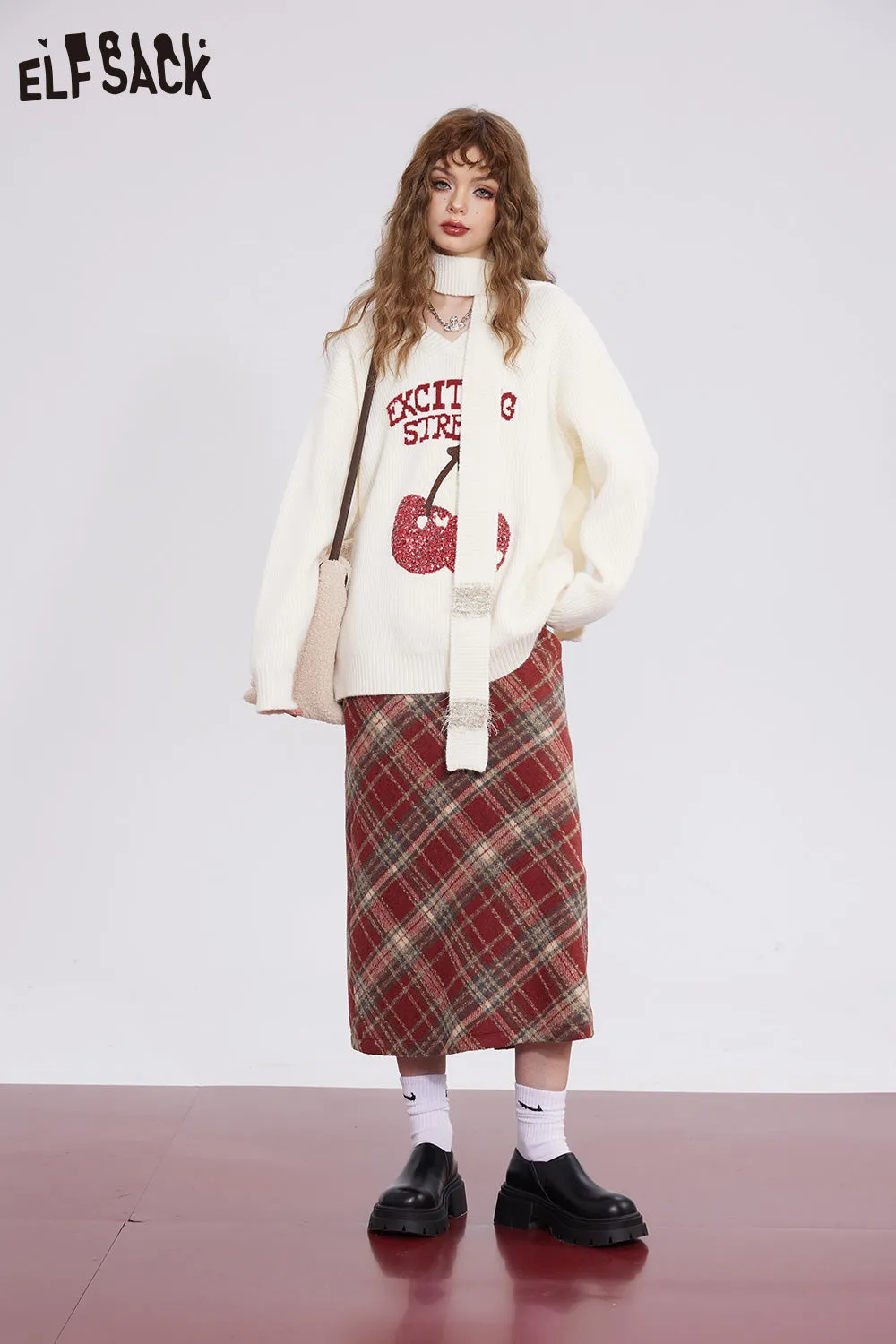 ELFSACK Christmas Y2K 2000s Gyaru Mini Skirt Women 2023 Winter Korean Fashion Bottom
