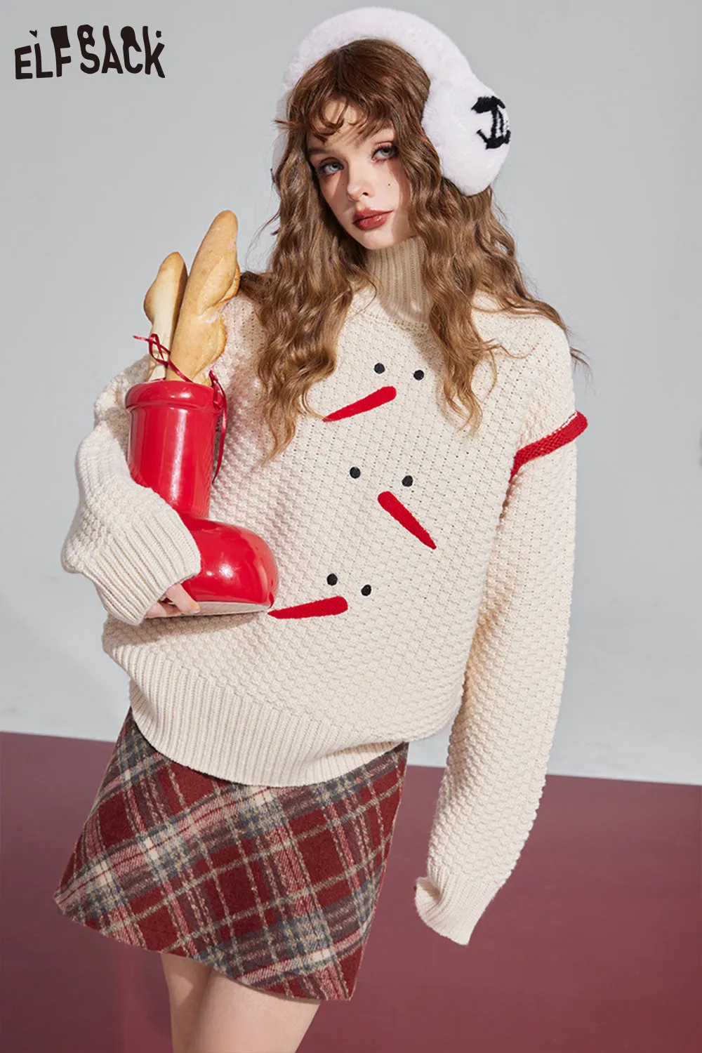 ELFSACK Christmas Y2K 2000s Gyaru Mini Skirt Women 2023 Winter Korean Fashion Bottom