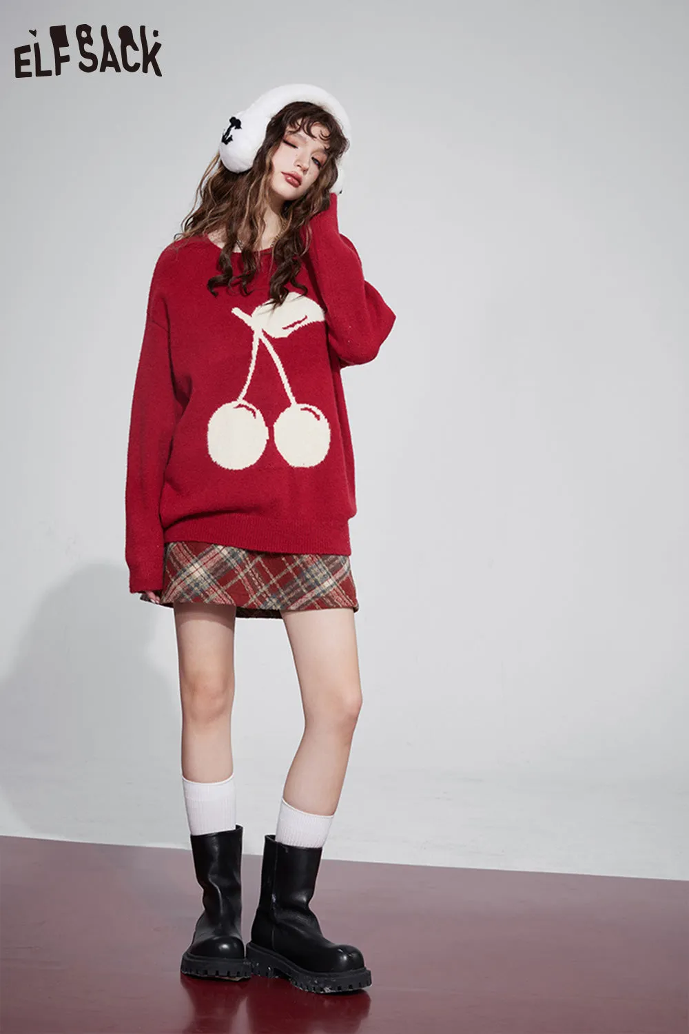 ELFSACK Christmas Y2K 2000s Gyaru Mini Skirt Women 2023 Winter Korean Fashion Bottom