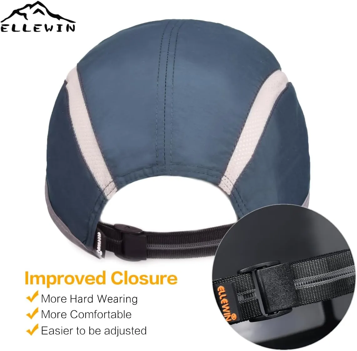ELLEWIN Unisex Baseball Cap UPF 50 Unstructured Hat with Foldable Long Large Bill