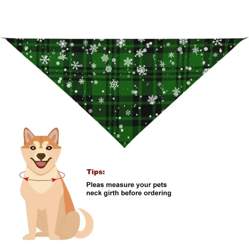 Green Plaid Dog Bandana with Snowflakes for Your Furry Friend's Style