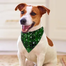 Green Plaid Dog Bandana with Snowflakes for Your Furry Friend's Style