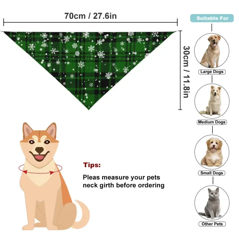 Green Plaid Dog Bandana with Snowflakes for Your Furry Friend's Style