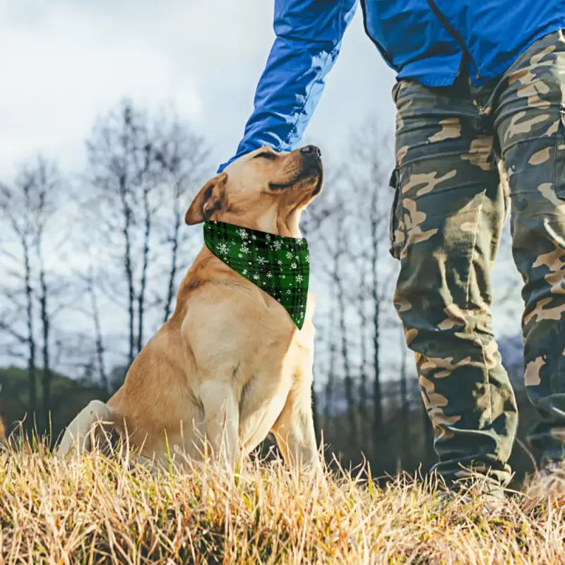 Green Plaid Dog Bandana with Snowflakes for Your Furry Friend's Style