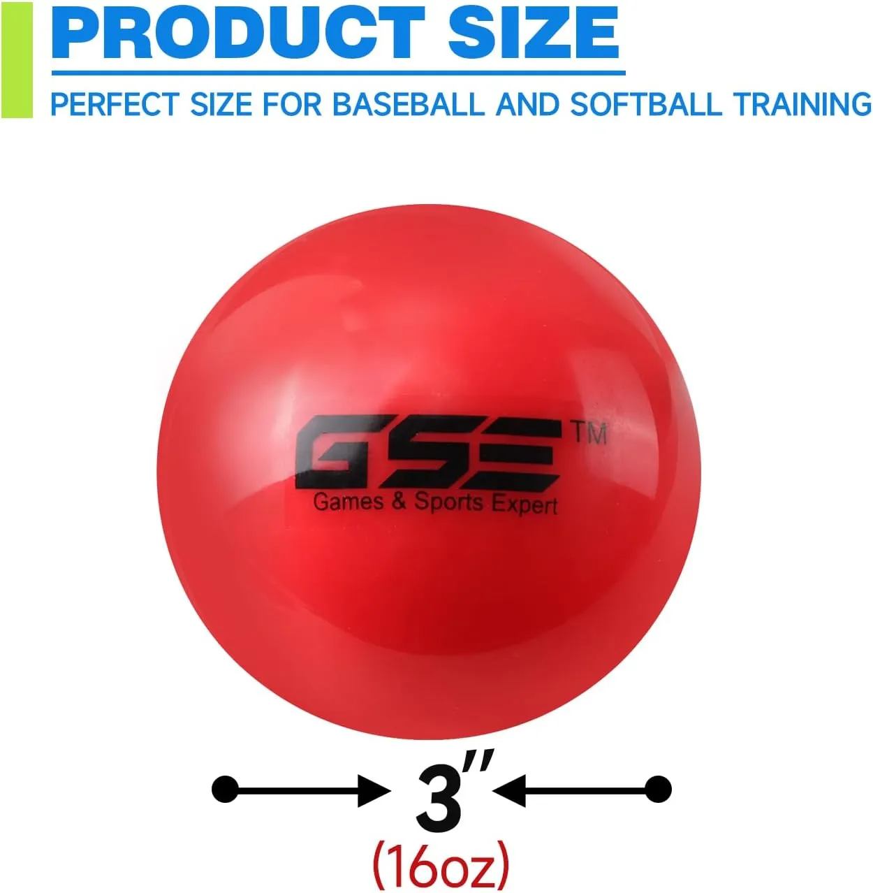 GSE Games & Sports Expert 3" Weighted Baseballs, Training Baseballs for All Skill Levels. Weighted Softballs for Outdoor Pitching, Batting, Throwing, and Catching Practice.(12oz/14oz/16oz/18oz Choice)