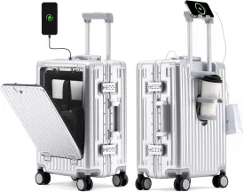 HotWay 24 Inch Checked In Luggage with Cup Phone Holder and Laptop Compartment, PC Hard Shell Suitcase with Spinner Wheels and USB Port, Large Luggage for Business Travel
