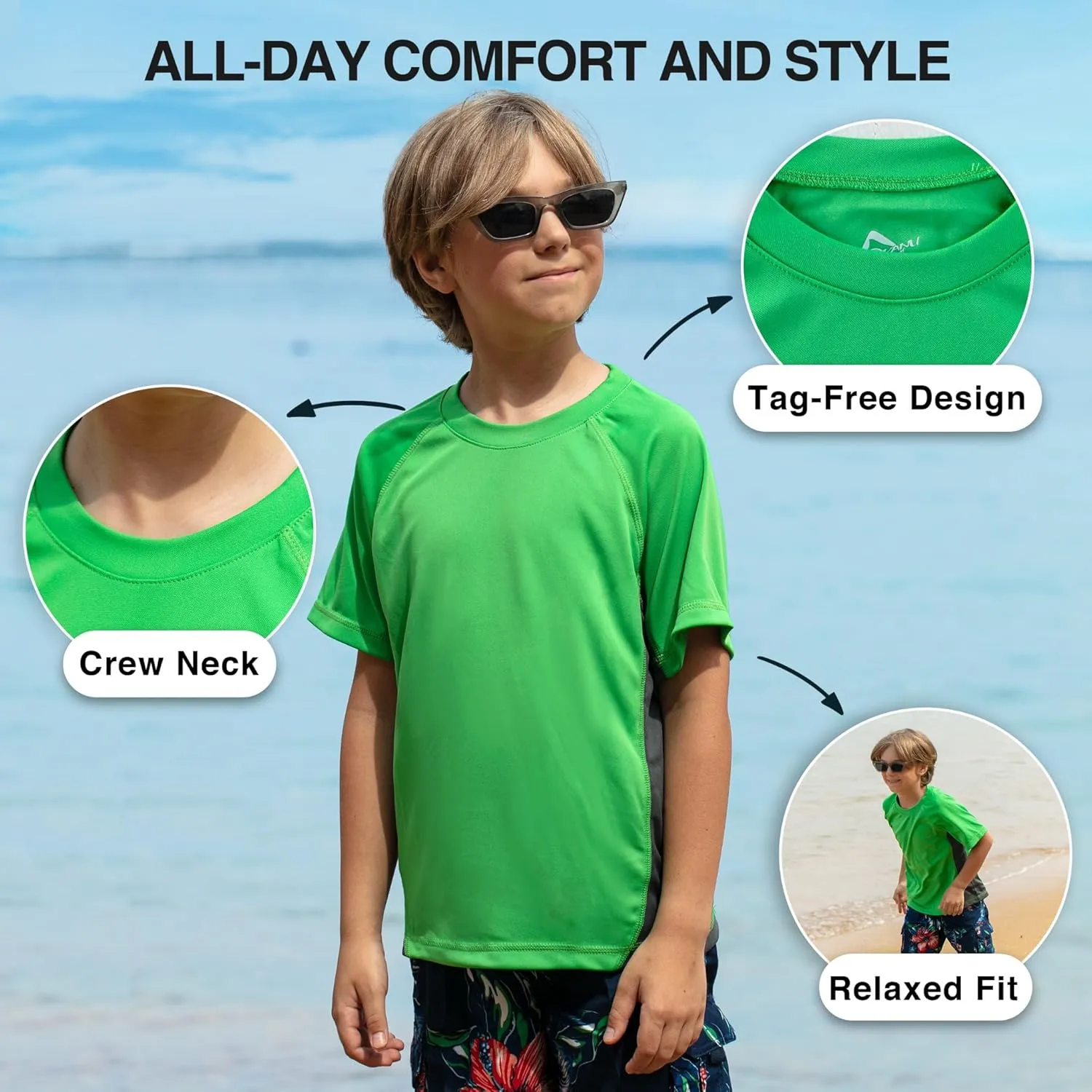 Kanu Surf Boys' Short Sleeve UPF 50 Rashguard Swim Shirt