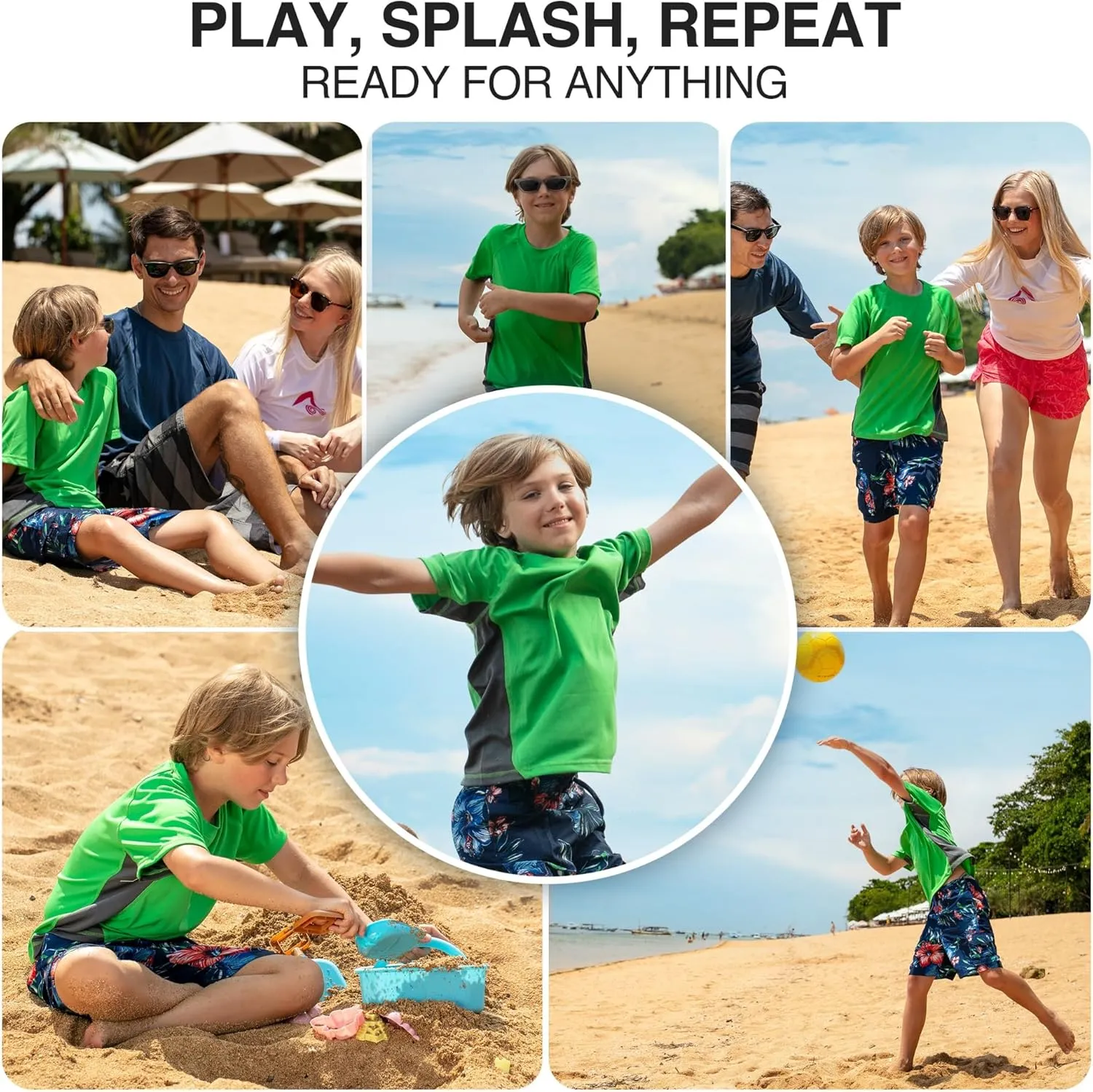 Kanu Surf Boys' Short Sleeve UPF 50 Rashguard Swim Shirt