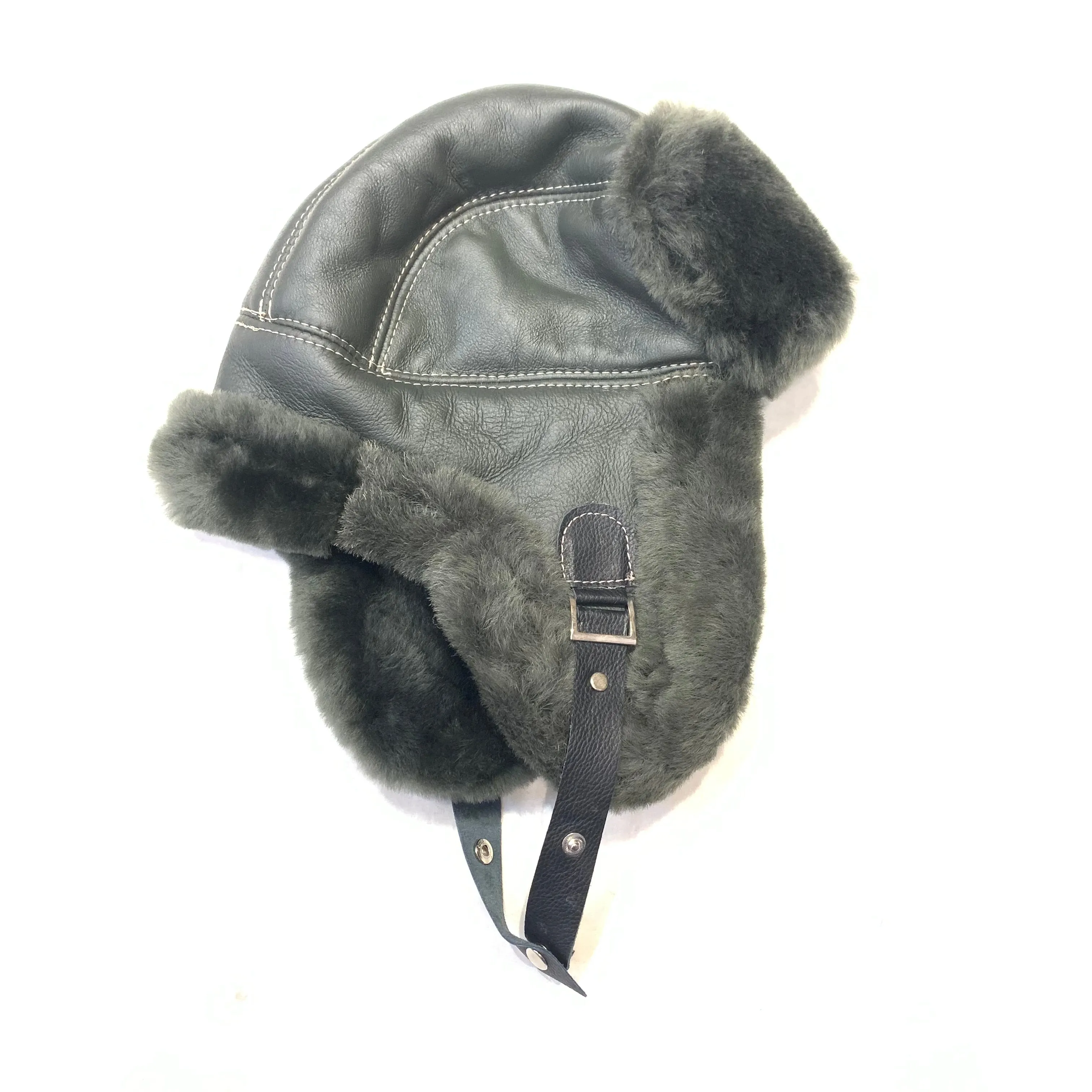 Kashani Olive Green Shearling Aviator Hat