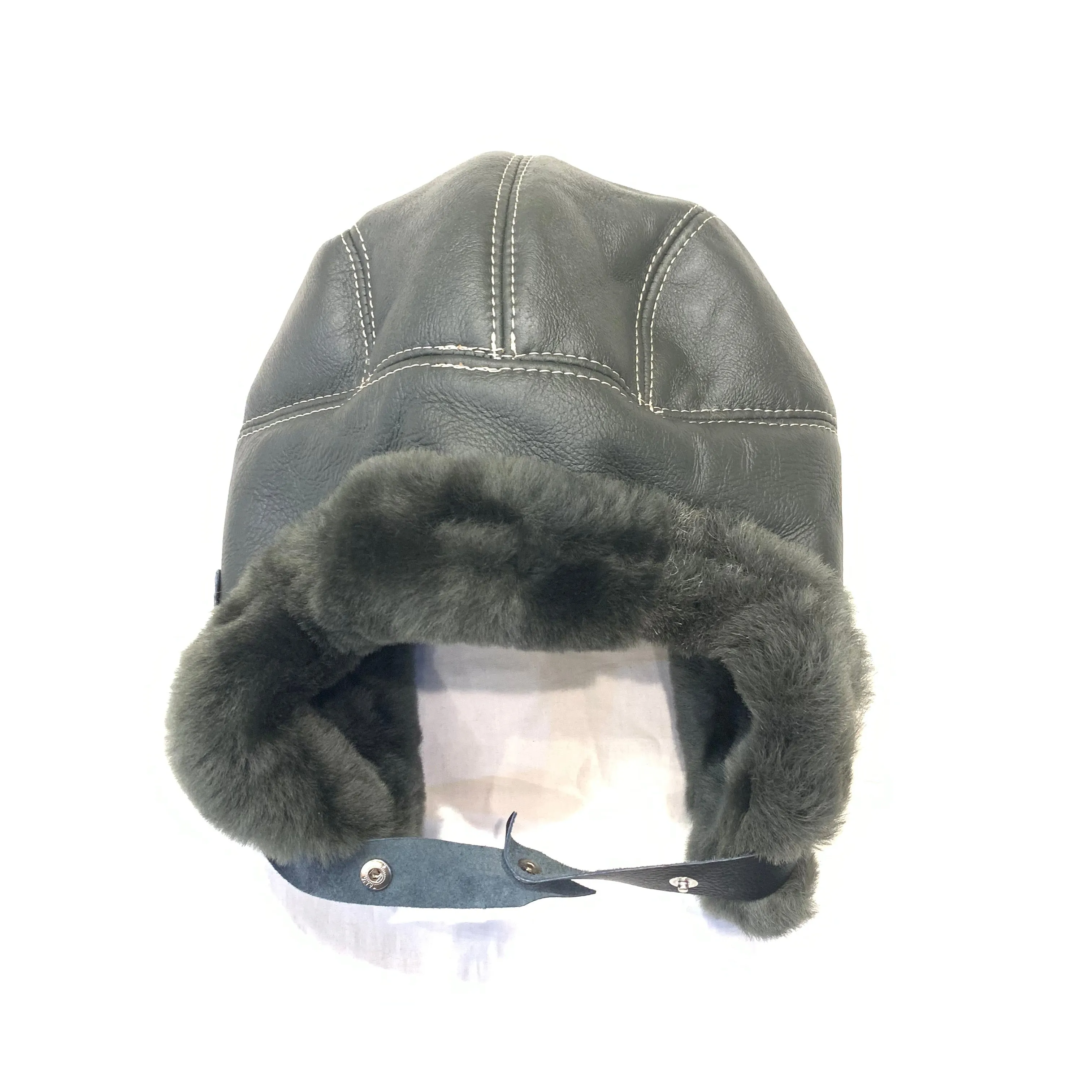 Kashani Olive Green Shearling Aviator Hat