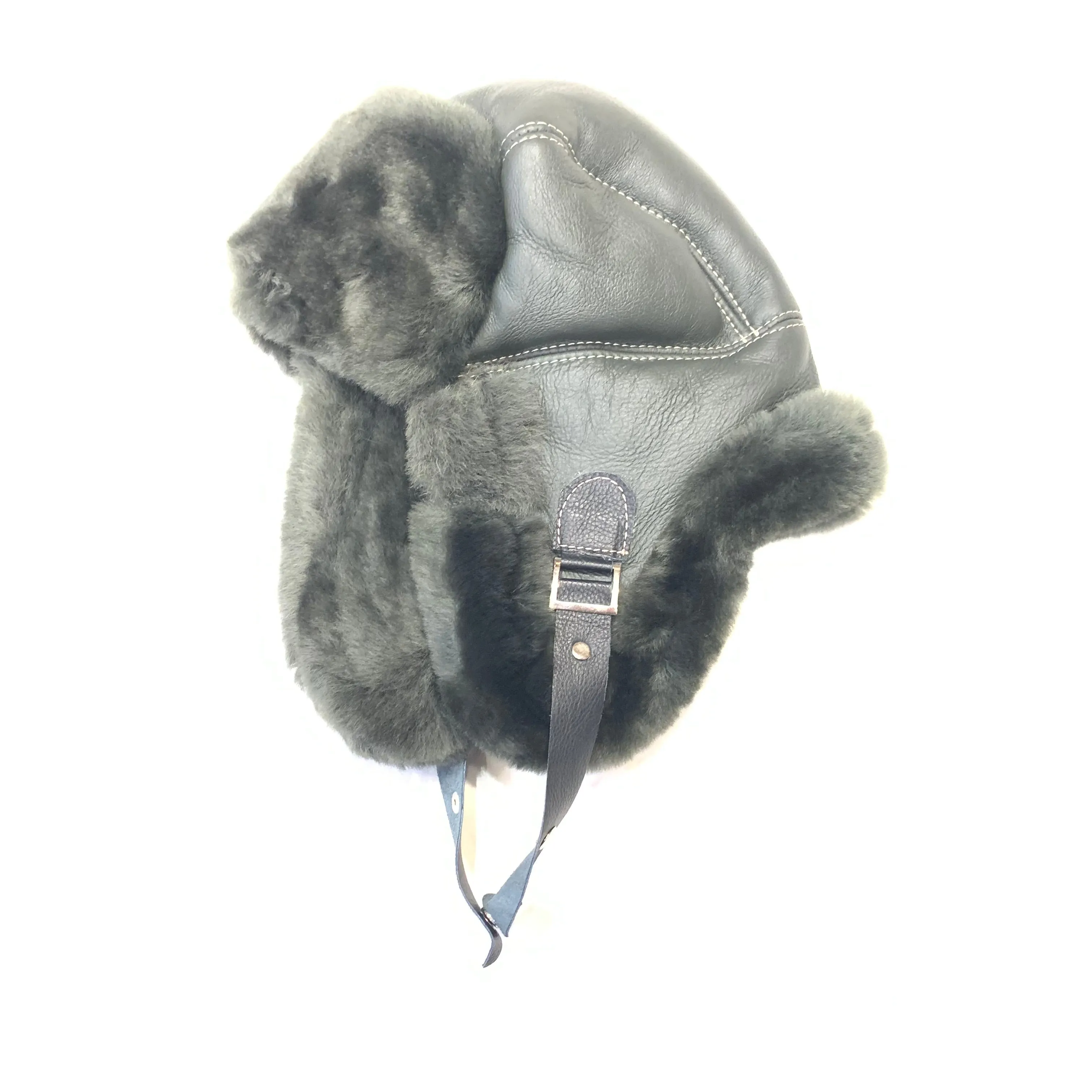 Kashani Olive Green Shearling Aviator Hat