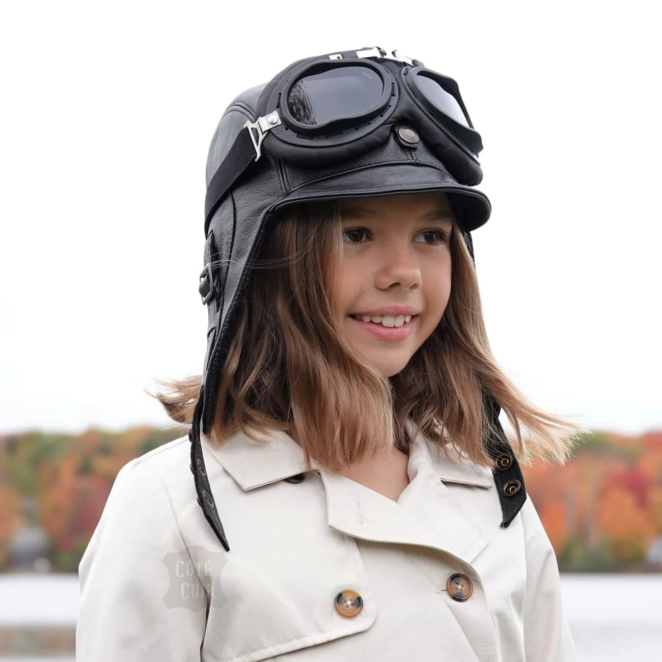 Kid's Aviator Hat, Black Leather - Simon Model