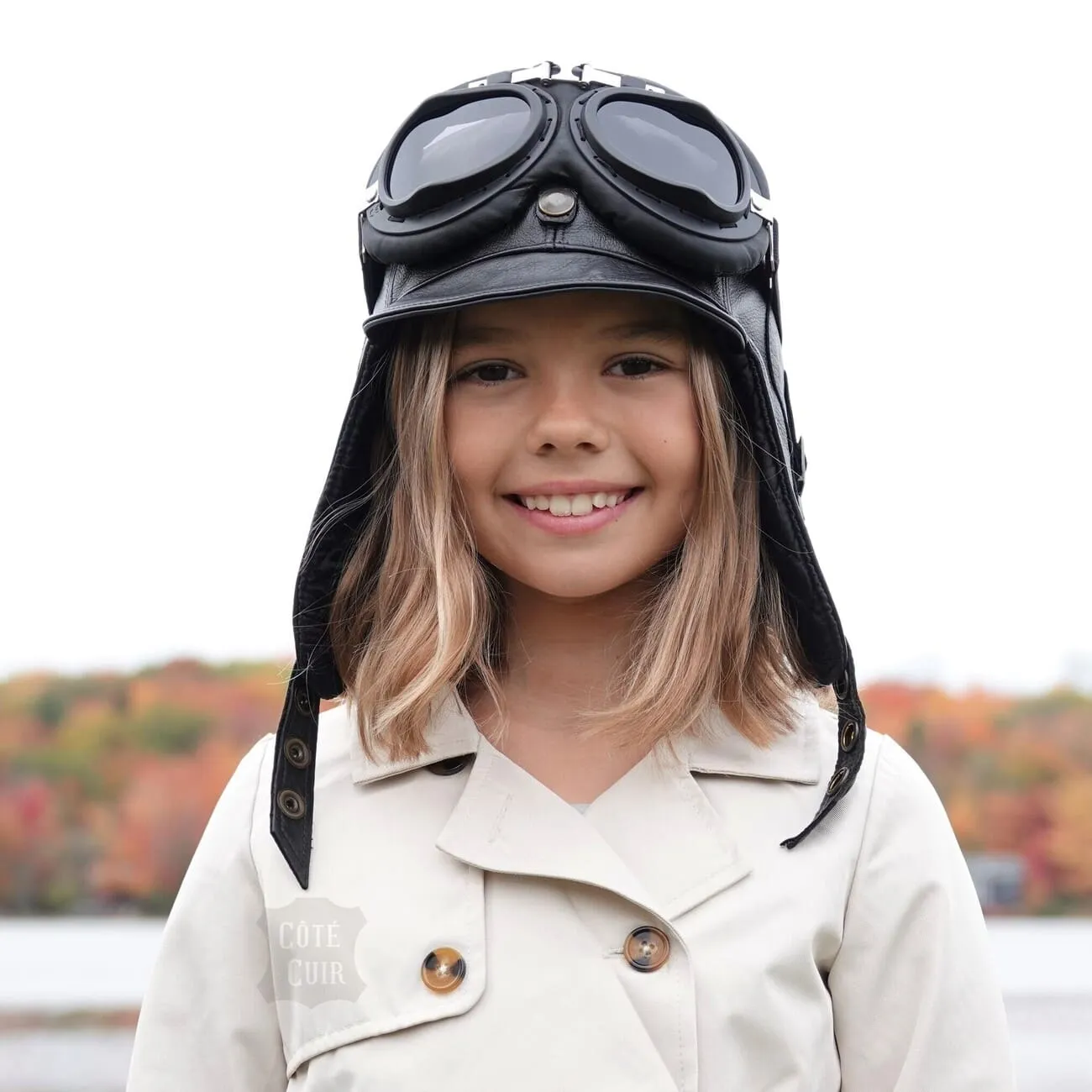 Kid's Aviator Hat, Black Leather - Simon Model