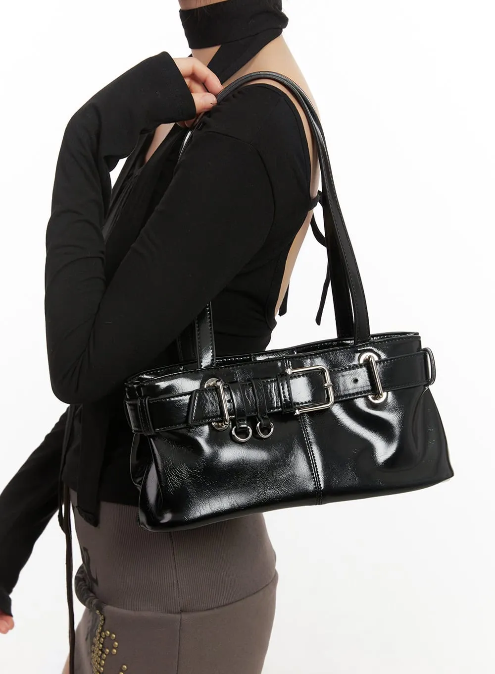 Leather Buckle-Belt Shoulder Bag CJ502