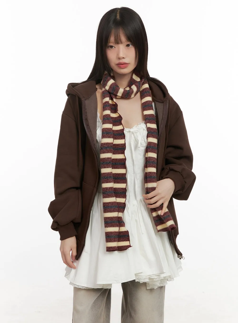 Lettuce Hem Striped Scarf CD426