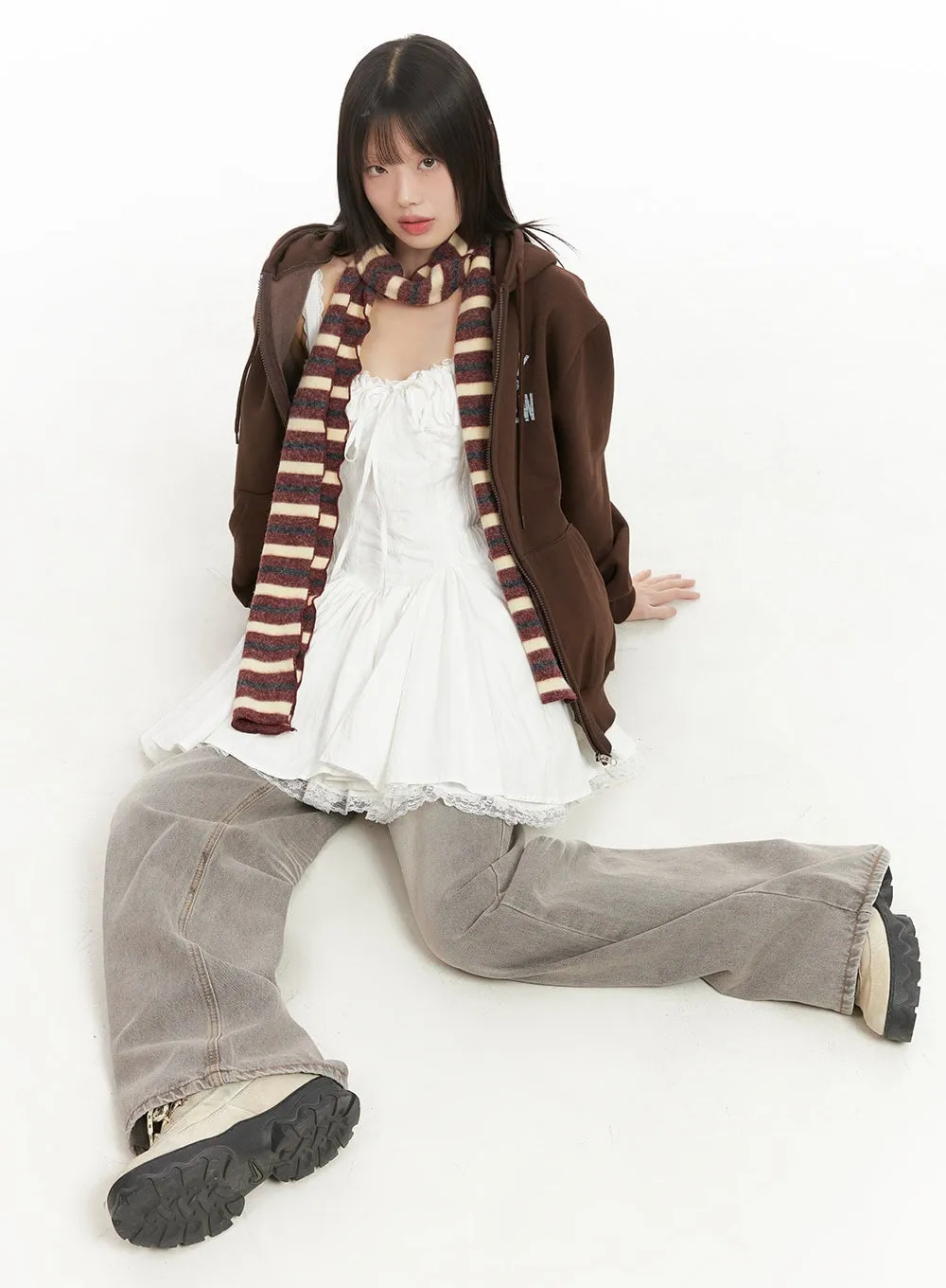 Lettuce Hem Striped Scarf CD426