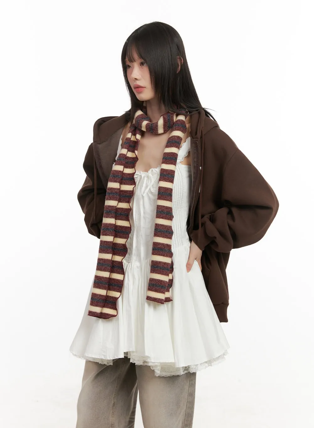 Lettuce Hem Striped Scarf CD426