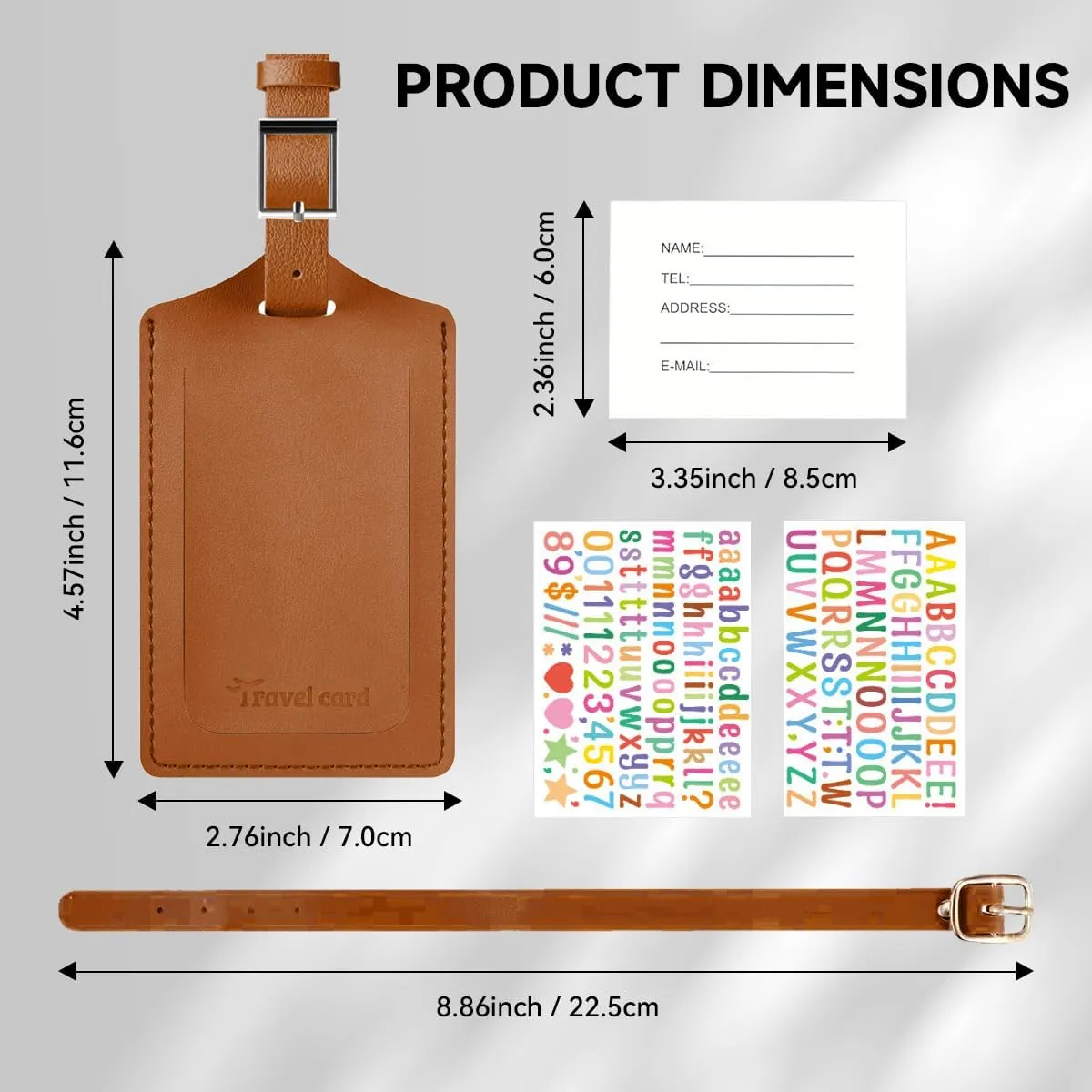 Luggage Tag 2 Pack Premium PU Leather Bag Tags Privacy Protection Suitcase ID Tag DIY Personalized Travel Essential for Air Travel Backpack Brown