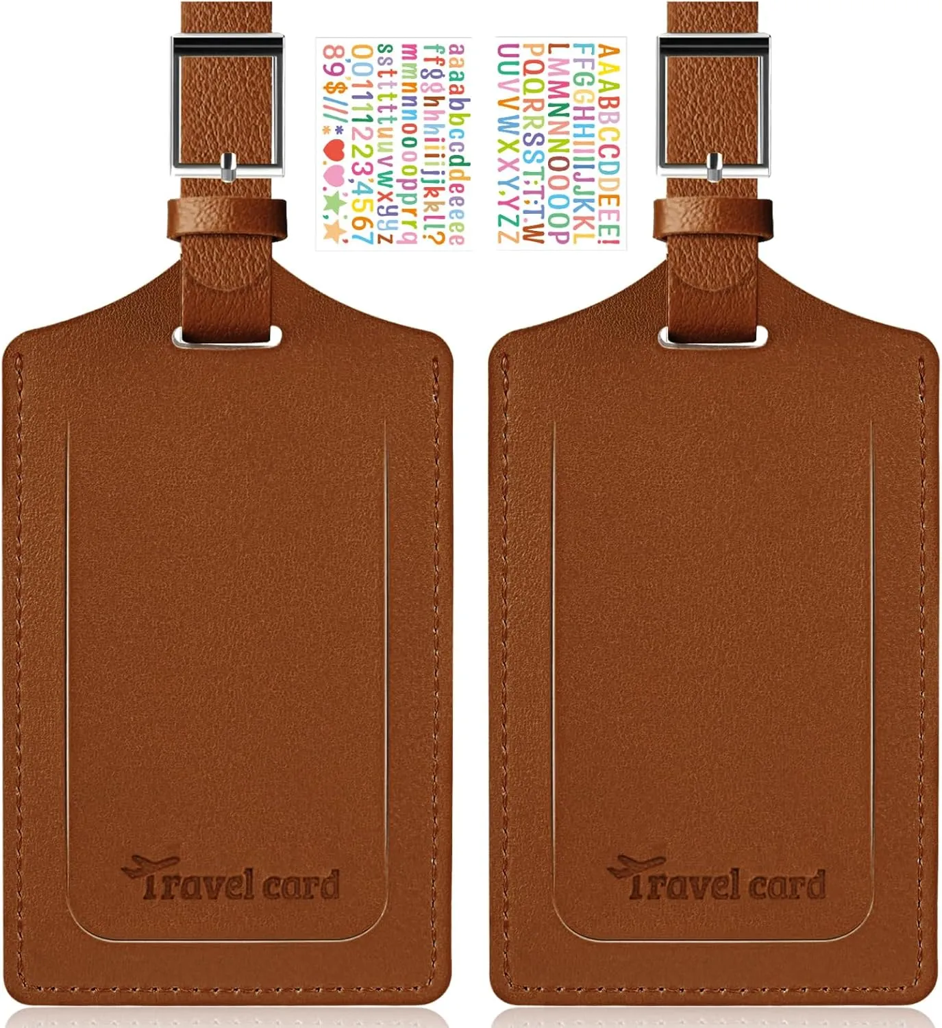 Luggage Tag 2 Pack Premium PU Leather Bag Tags Privacy Protection Suitcase ID Tag DIY Personalized Travel Essential for Air Travel Backpack Brown