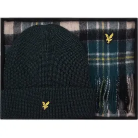 Lyle and Scott Mens Checked Lambs wool Scarf and beanie set Argle Teal