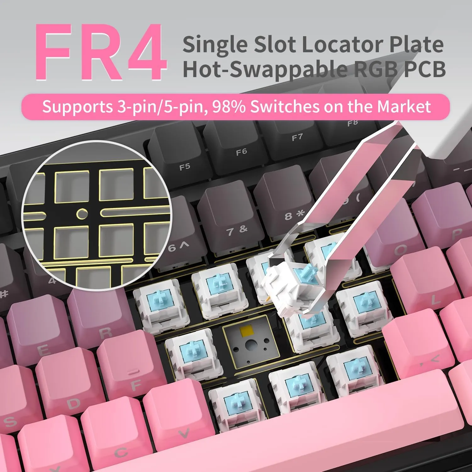 NACODEX Ajazz AK980 Pink Gaming Machanical Keyboard Full Size RGB Gasket Mount| 8000mAh Triple Modes Custom Keyboard with Five Layer Pad | Knob Control