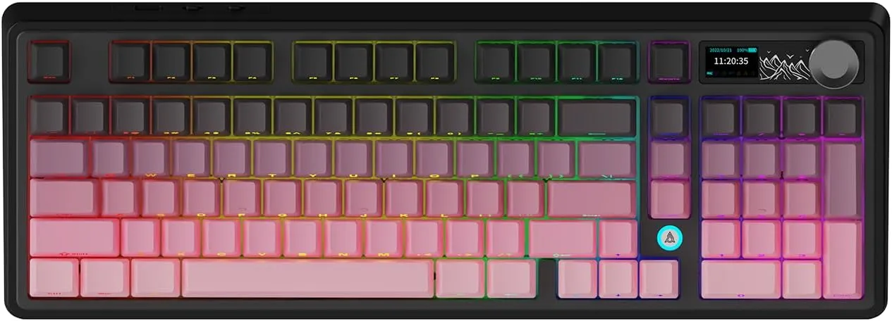 NACODEX Ajazz AK980 Pink Gaming Machanical Keyboard Full Size RGB Gasket Mount| 8000mAh Triple Modes Custom Keyboard with Five Layer Pad | Knob Control